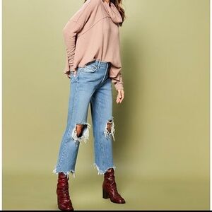 We the Free -Free People Maggie straight leg mid rise distressed ripped jeans 26